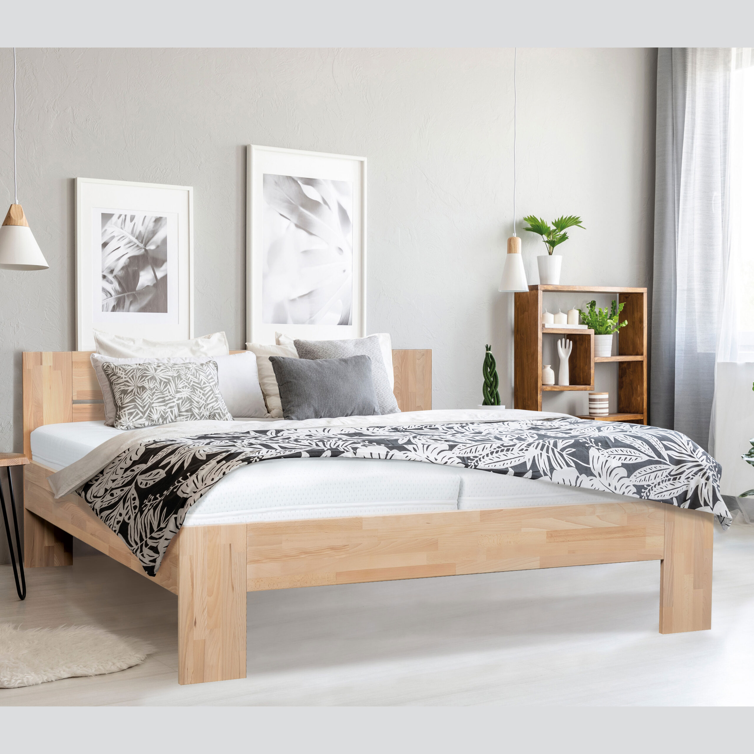 Manželská drevená posteľ z buku Vento 180x200 cm Olejový vosk